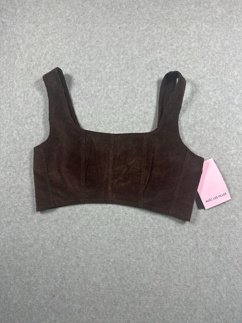 Avec Les Filles Crop Tank Blouse Women's Small Chocolate Brown Corduroy Casual